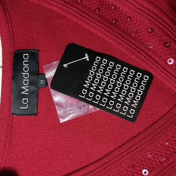 LA Madona Women's Sweater Size M Button Up Cardigan With Sequins & Beads - Picture 5 of 6